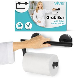Vive Grab Bar with Toilet Paper Holder (350lbs) - Handrail Bar Combo for Bathroom Wall - Safety Support for Elderly, Seniors & Disabled - Handicap Assist for Restroom Walls & Getting up from Toilets