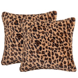 AGOKABA 2 Packs Leopard Pillow Covers 18x18 Cheetah Print Pillow Faux Fur Pillow Covers Soft Plush Decor Pillow Cover Sofa Pillow Cover Farmhouse (Brown Leopard,18x18 Inch)