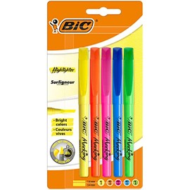BIC Highlighter Pen, Highlighters Set Ideal for Home, Office and School, Assorted Colours, Pack of 5