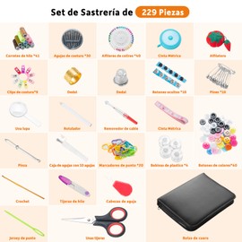 Kit de Costura, Costurero con 229 Piezas Accesorios, Portátil Kit Coser Profesional con Tijeras, Dedal, Hilo, Agujas,Cinta Métrica, Caja de Costura para Bricolaje,Inicio,Viaje,Principiantes,Emergencia