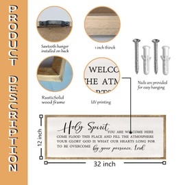 Holy Spirit You are Welcome Here Wall Decor Art 32x12 Inch Large Christian Song Bible Verse Plaque Wood Framed Sign Living Room Scripture Quote Religious For Office Wall Hanging (Wood)