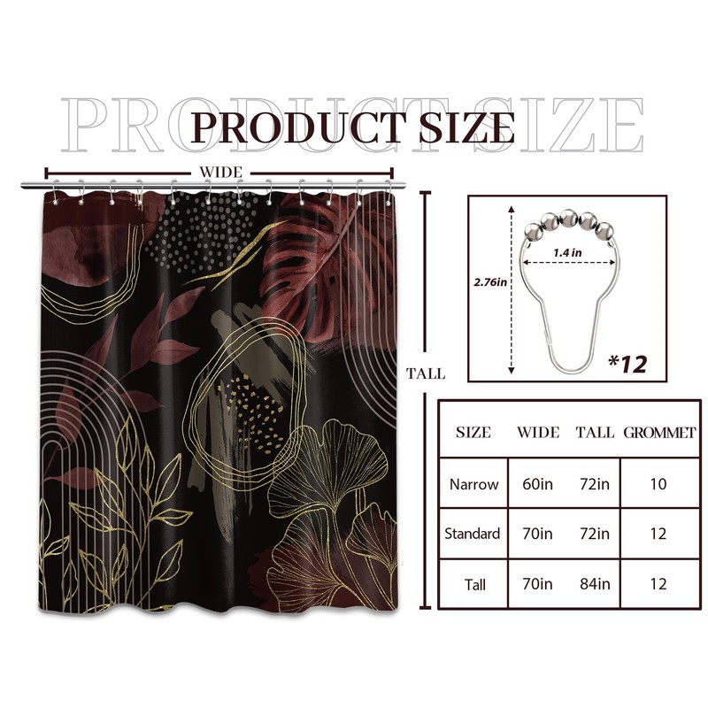 soeeao Black and Dark Red Shower Curtain Boho Mid Century
