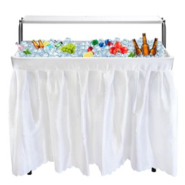 CDEN 4 ft Ice Cooler Table, Two-Tier Outdoor Folding Ice Table, Portable Cooler Tables, with Sink and Drain, Shelf, Detachable Skirt, for Parties, Picnics, Camping, Weddings, BBQs (White)