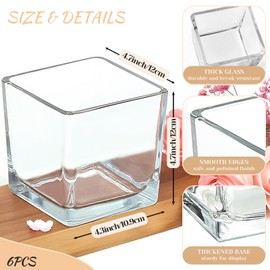 CONNOO 6 Pack Square Glass Vase 5" x 5" x 5", Clear Bulk Flower Vases for Centerpieces, Square Glass Cube Vase Floating Candle Holders for Wedding Party Home Decor