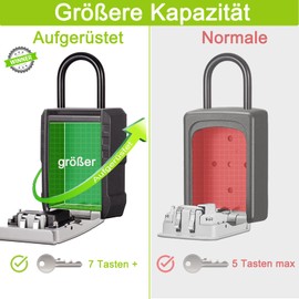 ZHEGE Key Safe with Number Code Outside, 4-Digit Key Box, Key Safe with Shackle, 7 Keys Large Key Safe for Home, Warehouse, Garage, Office (Grey)