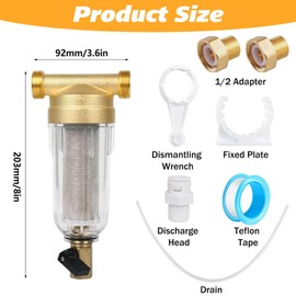 Forhandy Flushable Fine Filter with Adapter Water Filter Reusable 1 Inch & G1/2 Inch NPT + G1/2 Inch FNPT Water Pre-Filter Sediment Filter for Well Water Hose Filter Combination