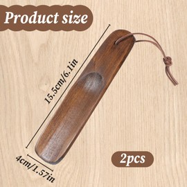 2PCS Wood Shoe Horn, 6" Short Handle Shoe Horns with Leather Lanyard, Wood Wear Shoes Horn Helper, Easy Wear Helper Shoehorn, Short Handle Wooden Shoes Lifters for Seniors Men Women Pregnancy