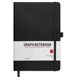 HIJYOO A5 Graph Paper Notebook, Squared Notebook 200 Pages A5 Hardback Notebook with Pen Loop, and Inner Pocket, for Office School Home Business Writing & Note Taking (Black)