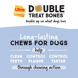 Ultra Chewy Yogurt with Blueberry Double Treat Bones: Long-Lasting Dog Treats Made in USA for Large and Small Breeds, Highly Digestible (12 Count)