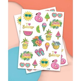 xo, Fetti Tatuajes temporales de fiesta de piscina de verano para niños – estilos de purpurina | Suministros de fiesta de cumpleaños, recuerdos de fiesta de playa + decoración tropical