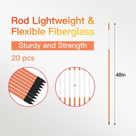 Driveway Markers 48 inch 20pcs, 5/16” Dia 4FT Snow Stakes with Reflective Tape, Highly Visible for Parking, Walkways, Snow Markers, 4FT Orange Fiberglass Poles Reflectors Markers with Steel Drill Bit