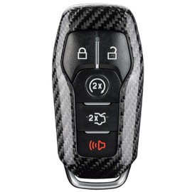 Real Glass Fiber Key Fob Cover,T-carbon Key Fob Case Shell Cover Holder Protector Compatible with Ford Fusion Mustang F150 Edge Explorer MKZ MKC MKX Smart Keyless Remote（Silver Black）