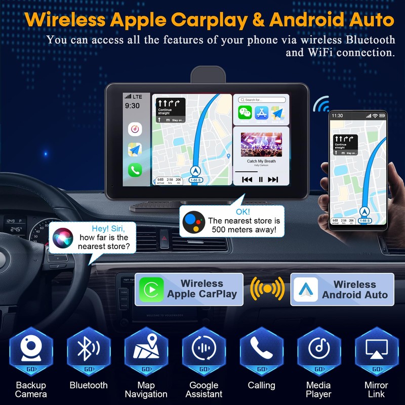 Wireless Apple CarPlay with Dash Cam: 7″ Carply Screen for