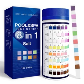 8 in 1 Pool Test Strips, 150 Strips Professional Water Test Kits for Hot tub & Spa, Accurate Test Bromine, Total Alkalinity, PH, Free Chlorine, Total Hardness, Total Chlorine, Cyanuric Acid and Salt