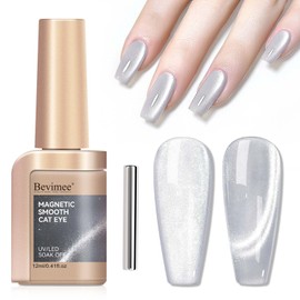 Bevimee Cat Eye Gel Nail Polish, Magentic Nail Polish With Magnet Silver Translucent Glitter Clear Shimmer UV Gel Holographic For Salon DIY At Home