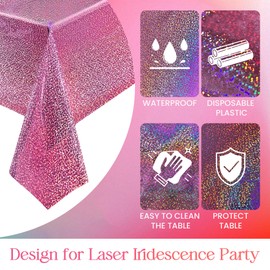 Just Shimmer Sparkling Holographic Laser Tablecloth - Shimmering, Waterproof, Easy to Clean - Ideal for Bachelorette, Birthday, Wedding, and Anniversary Party Decorations (Pink & Light Blue, 2)
