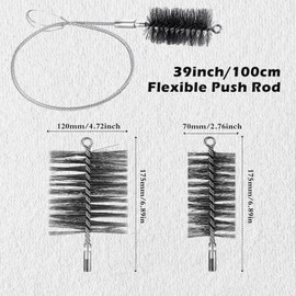 Nuenen Set of 3 Stove Pipe Brushes, 70 mm, 120 mm, Chimney Brush with Flex Rod, Cleaning Set, Chimney Brushes, Chimney Sweep Brushes for Stove Pipe, Fireplace Pipe, Chimney, Boiler