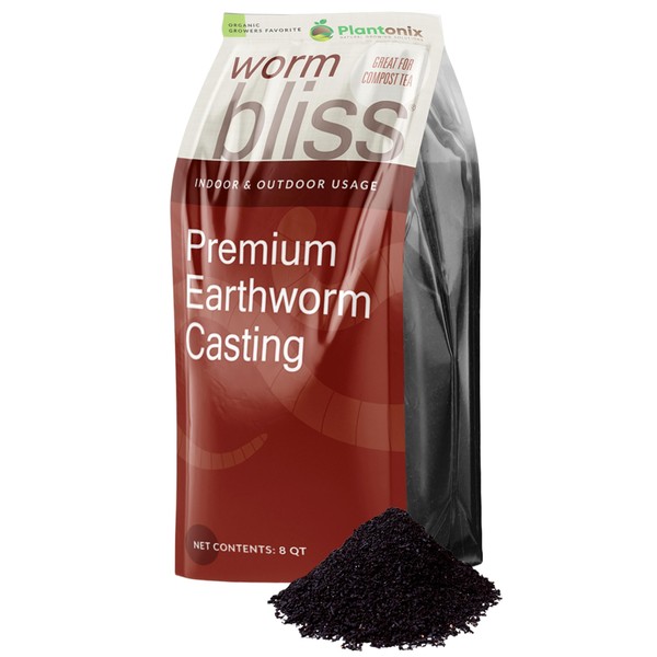 Worm Bliss - Pure Organic Earthworm Castings - All Natural Plant Fertilizer and Soil Enhancer - Potting Mix for Plants, Vegetables, Flowers, and Indoor and Outdoor Gardens (8 Qt)