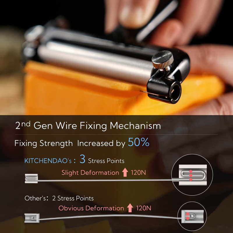 KITCHENDAO Adjustable Wire Cheese Slicer Cutter, 50% Stronger Wires with