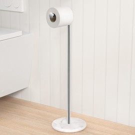 KES Toilet Paper Holder Freestanding, Toilet Paper Holder Stand with Natural Marble Base, 26" Height Floor Free Standing Toilet Paper Holder 18/8 Stainless Steel Polished Finished, BPH284S66