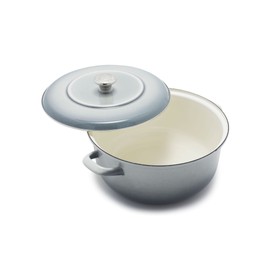 Merten & Storck 7QT Round Dutch Oven Casserole Pot with Lid, European Crafted Enameled Iron Stockpot, Induction & All Cooktops, Braising, Stews, Roasting, Slow Cooking, Sourdough, Cloud Gray