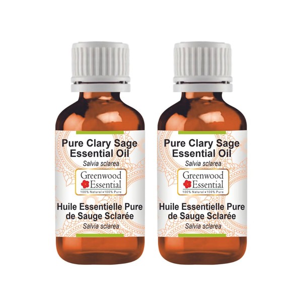 Greenwood Essential Pure Clary Sage Essential Oil (Salvia sclarea) Natural Therapeutic Quality Steam Distilled (Pack of Two) 100 ml x 2 (6.76 oz)