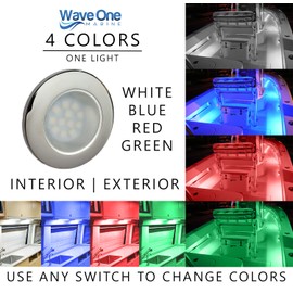 Wave One Marine FLUSH Mount 2.75" RGBW Internal Driver LED Courtesy Boat Light | RV Accent | Interior Exterior Deck Transom Cockpit T Top | Waterproof IP67 (Stainless Bezel)