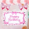 5.9 X 3.6 FT Pink Bow Happy Birthday Banner Backdrop