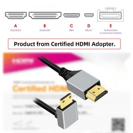 cablecc 8K 4K Mini HDMI 2.1 Ultra Thin HDTV Cable Hyper Super Flexible Slim Cord Type-A to Type-C Down Angled for Camera HDTV 50cm