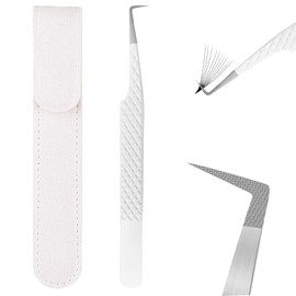 Lash Tweezers For Eyelash Extensions Lash Tweezers For Women Precision Eyelash Tweezers Professional Craft Tweezers, Fiber Tip Japanese Steel (White-90 Degree Tweezers)