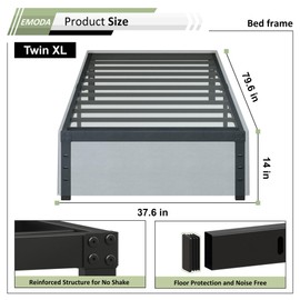 EMODA 14 Inch Twin XL Bed Frames with Cover, Heavy Duty XL Twin Metal Platform Bed Frame No Box Spring Needed, Noise Free, Easy Assembly
