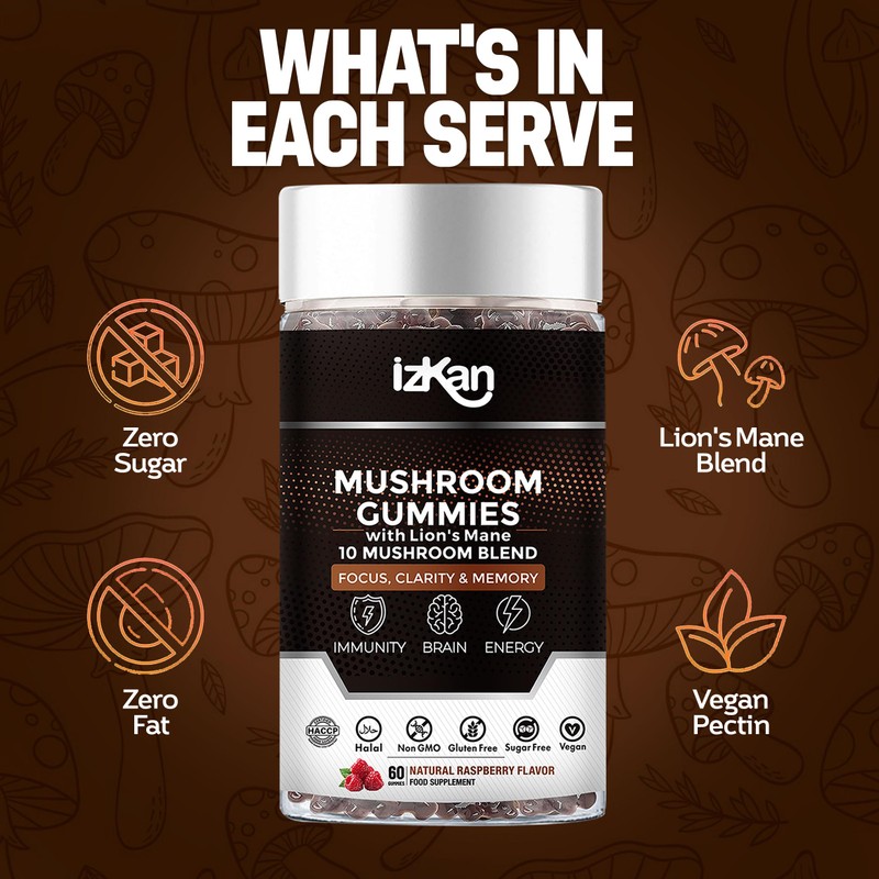 Mushroom Gummies Supplement 3000mg - 9 Mushrooms Gummies with Ashwagandha