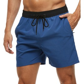 Tyhengta Mens Swim Trunks Quick Dry Stretch Shorts with Zipper Pockets and Mesh Lining Navyblue 30
