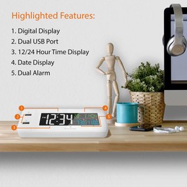 MARATHON Fast Charging Dual USB Alarm Clock