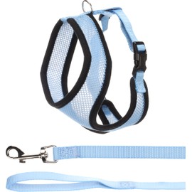 Flamingo Cat Harness with Lead Harms Blue - A: 37cm W: 43-55cm C: 120cm x 15mm x 2mm, Ideal for Maine Coon, Norwegian Forest Cat, Ragdoll, Siberian Cat etc.