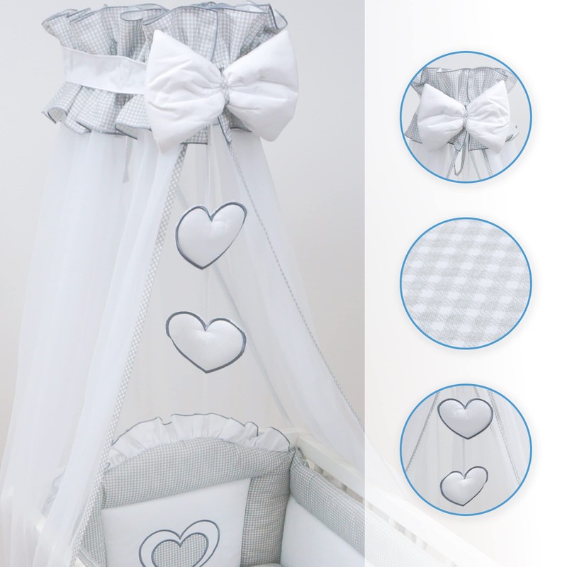 Mosquito Netting Canopy Drape Only Fits Crib, Moses Basket (Hearts