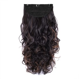 Stasia Street 24-Inch Semi Wavy Clip-In Korean Synthetic Breatheable Hair Extensions for Women Natural Look Instant Volume & Length – Copper Highlights