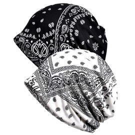 Qunson Women's Printed Baggy Slouchy Beanie Chemo Hat Cap Pack of 2