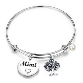 BEKECH Mimi Gifts Mimi Jewelry Expandable Wire Bangle with Family Tree Charm Grandmother Bracelet (Mimi Bracelet)