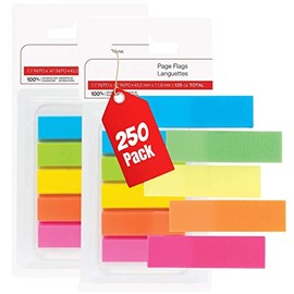 1InTheOffice Page Markers Tabs, Sticky Note Flags, Assorted Multicolor, 0.5" Wide, 250/Pack