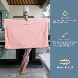 Paquete de 2 toallas grandes de microfibra para el cabello para mujer, toalla de secado de pelo antiencrespamiento, turbante de cabello de secado rápido para cabello mojado, largo, grueso, rizado, toallas de cabello suaves súper absorbentes (azul y rosa)