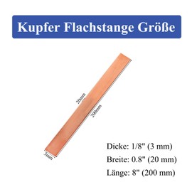 SZLIZHOU 1 Piece Flat Copper Rod, 3 mm x 20 mm x 200 mm Copper Bus Bar Copper Flat Leaf T2 Pure Copper Leaf Red Copper Flat Bus Rectangle Bar for Various DIY (1.3 x 20 x 200 mm)