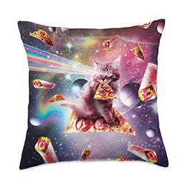 Outer Space Pizza Cat - Rainbow Laser, Taco, Burrito Throw Pillow