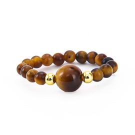 Hoijyun Tiger Eye Gemstone Bead Stretch Ring - Adjustable Stackable Spiritual Jewelry for Women, Gold Spacer & Elastic Design for Confidence & Protection
