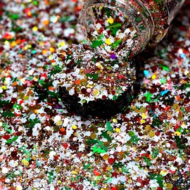 Christmas Glitter, 100 g Christmas Art Glitter Sequins, Epoxy Resin, Laser Snowflake Christmas Tree Flakes for Nails, Face, Make-up, Body, Glitter Festival Decoration (SD-01)