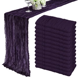 12 Pack 10Ft Cheesecloth Table Runner 35x120 Inch Boho Gauze Table Runner Rustic Cheese Cloth Long Table Runner Romantic Table Runner for Wedding Bridal Shower Birthday Party Table Decor (Dark Purple)