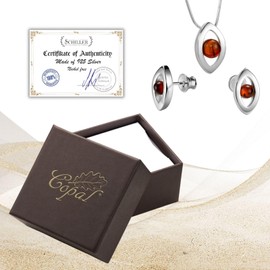 Copal Women's Amber Jewellery Set 925 Sterling Silver | Adjustable Diamond Necklace and Earrings | Sustainable Gift Packaging, Amber, Amber, amber jewellery set