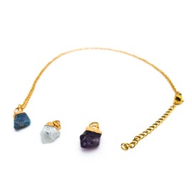 AB India Crafts Zodiac Sign Gift Set 3 Gemstone Pendant with Chain 18 K Gold-Plated in Om Jewellery Bag Protection Energy Happiness, Gemstone, Apatite Moonstone Amethyst