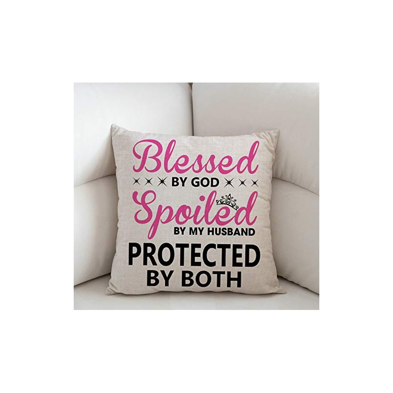 Swono Blessed by God Spoiled by My Husband Cotton Burlap