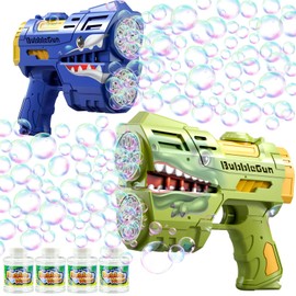Toileum 2 Pack Bubble Guns with 4 Bottles Refill Solution, LED Light Up Rechargeable Bubbles Machine Blower for Kids Toddlers 4-8, Outdoor Toys Gifts, Wedding Easter Party (Bluegreen)